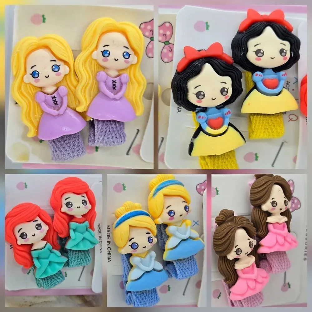 Disney Princess Chibi Hair Clips 5-Pack | Cute Rubber Figure Barrettes NWT Girls